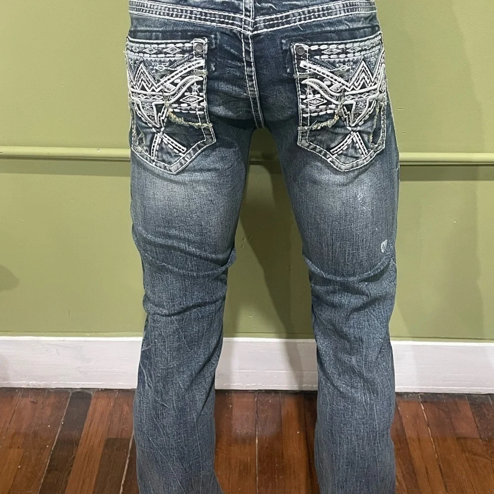 Deniko jeans slim straight embroidery back pocket premium cotton
